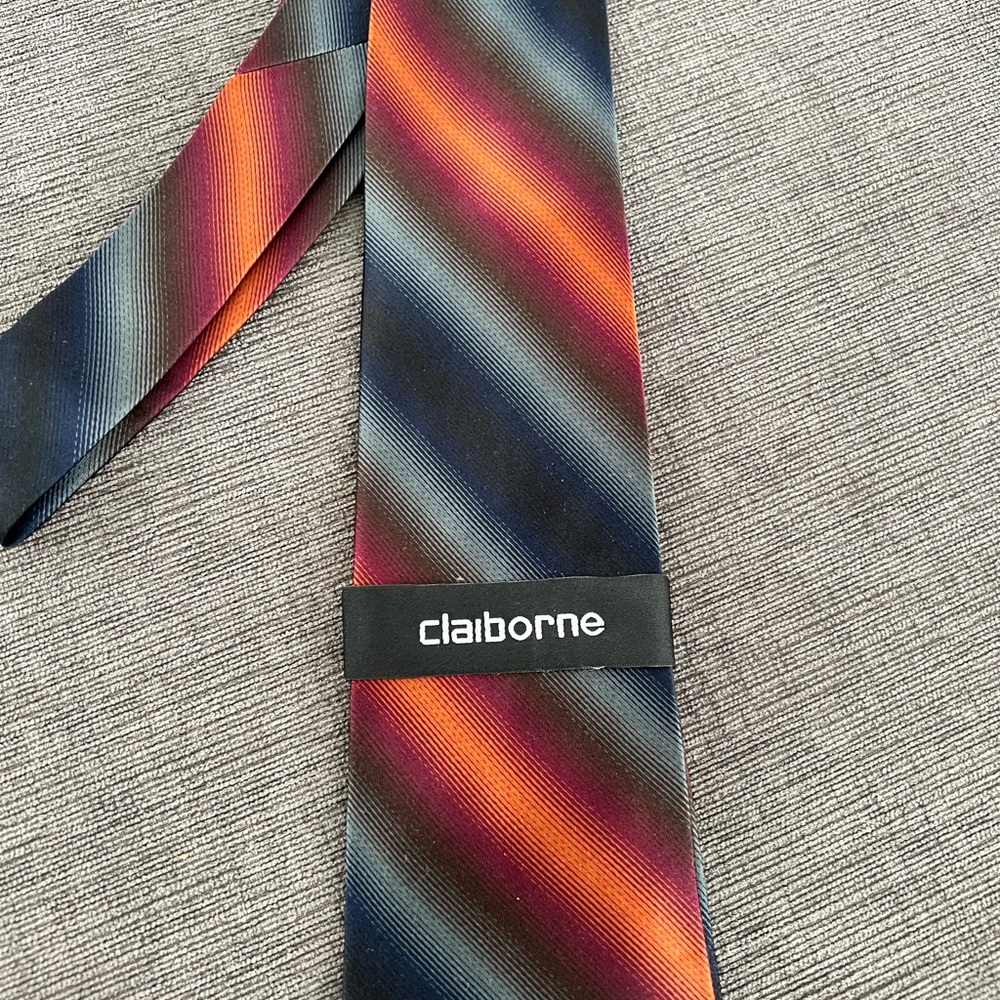 NWT Claiborne Silk Tie Orange, Black & Blue